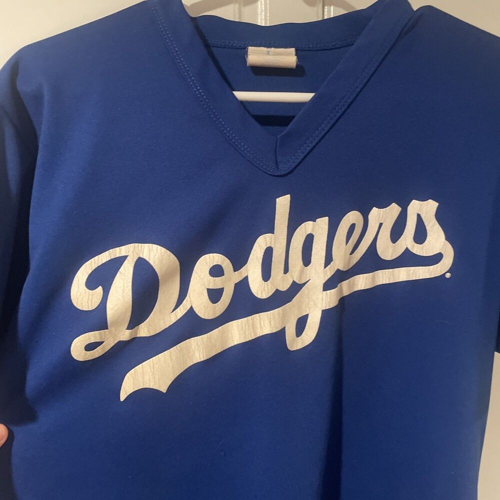 Retro Vintage Dodgers Jersey Majestic V Neck Size M Royal Blue Striped #5 MLB LA